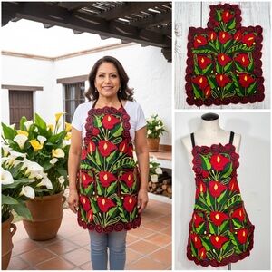 Mexican Embroidered Calla Lily Zinacantan Artisan Apron